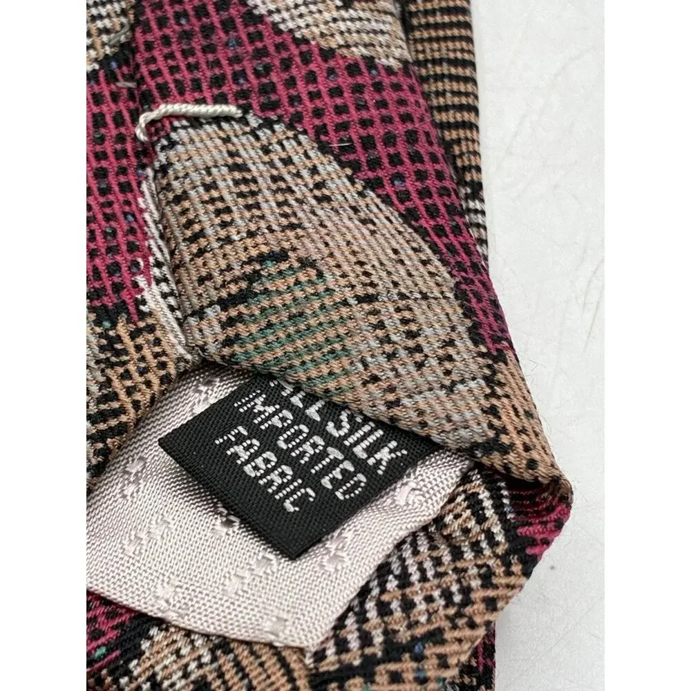 Vintage Albert Nipon Silk Necktie Abstract Oval Geometric Pink Brown Tie